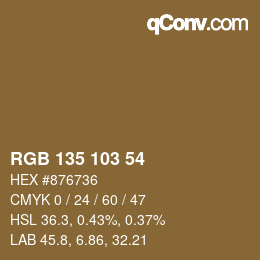 Color code: RGB 135 103 54 | qconv.com