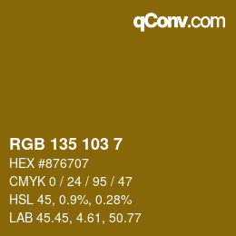 カラーコード: RGB 135 103 7 | qconv.com