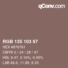 颜色代码: RGB 135 103 97 | qconv.com