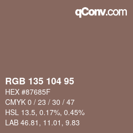 颜色代码: RGB 135 104 95 | qconv.com
