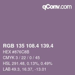 カラーコード: RGB 135 108.4 139.4 | qconv.com
