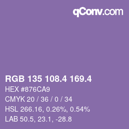 カラーコード: RGB 135 108.4 169.4 | qconv.com