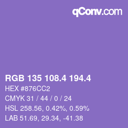 カラーコード: RGB 135 108.4 194.4 | qconv.com