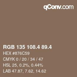 カラーコード: RGB 135 108.4 89.4 | qconv.com