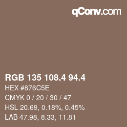 カラーコード: RGB 135 108.4 94.4 | qconv.com