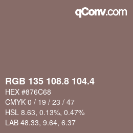 カラーコード: RGB 135 108.8 104.4 | qconv.com