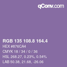 カラーコード: RGB 135 108.8 164.4 | qconv.com