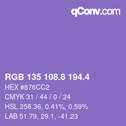 カラーコード: RGB 135 108.8 194.4 | qconv.com