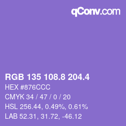カラーコード: RGB 135 108.8 204.4 | qconv.com