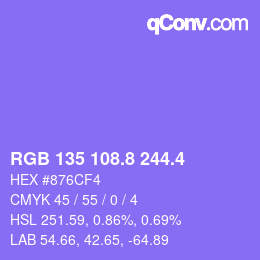 カラーコード: RGB 135 108.8 244.4 | qconv.com