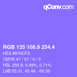 カラーコード: RGB 135 108.8 254.4 | qconv.com