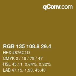 カラーコード: RGB 135 108.8 29.4 | qconv.com