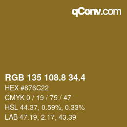 カラーコード: RGB 135 108.8 34.4 | qconv.com