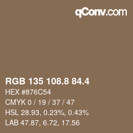 カラーコード: RGB 135 108.8 84.4 | qconv.com