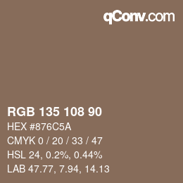 Código de color: RGB 135 108 90 | qconv.com