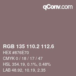 カラーコード: RGB 135 110.2 112.6 | qconv.com