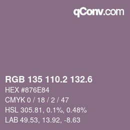 カラーコード: RGB 135 110.2 132.6 | qconv.com