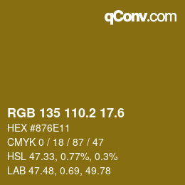 カラーコード: RGB 135 110.2 17.6 | qconv.com