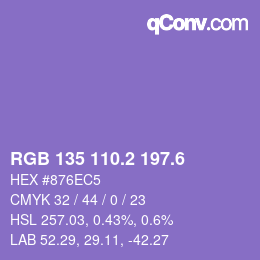 カラーコード: RGB 135 110.2 197.6 | qconv.com