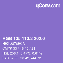 カラーコード: RGB 135 110.2 202.6 | qconv.com