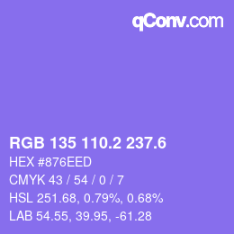 カラーコード: RGB 135 110.2 237.6 | qconv.com