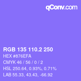 カラーコード: RGB 135 110.2 250 | qconv.com