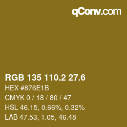 カラーコード: RGB 135 110.2 27.6 | qconv.com