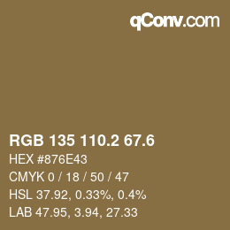 カラーコード: RGB 135 110.2 67.6 | qconv.com