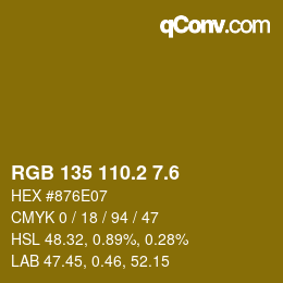 カラーコード: RGB 135 110.2 7.6 | qconv.com