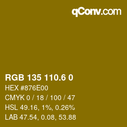 カラーコード: RGB 135 110.6 0 | qconv.com