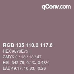カラーコード: RGB 135 110.6 117.6 | qconv.com