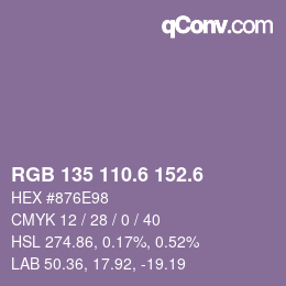 カラーコード: RGB 135 110.6 152.6 | qconv.com
