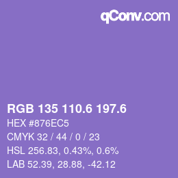 カラーコード: RGB 135 110.6 197.6 | qconv.com