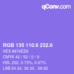 カラーコード: RGB 135 110.6 232.6 | qconv.com