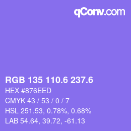 カラーコード: RGB 135 110.6 237.6 | qconv.com