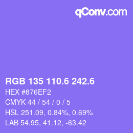 カラーコード: RGB 135 110.6 242.6 | qconv.com
