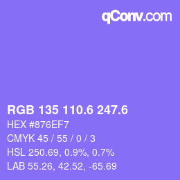 カラーコード: RGB 135 110.6 247.6 | qconv.com