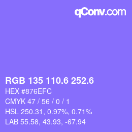 カラーコード: RGB 135 110.6 252.6 | qconv.com