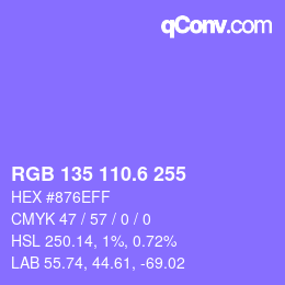 カラーコード: RGB 135 110.6 255 | qconv.com