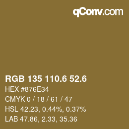 カラーコード: RGB 135 110.6 52.6 | qconv.com