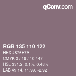颜色代码: RGB 135 110 122 | qconv.com