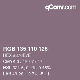 颜色代码: RGB 135 110 126 | qconv.com