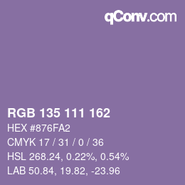 颜色代码: RGB 135 111 162 | qconv.com