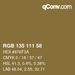 颜色代码: RGB 135 111 58 | qconv.com