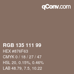 颜色代码: RGB 135 111 99 | qconv.com