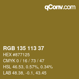 Color code: RGB 135 113 37 | qconv.com