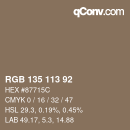 カラーコード: RGB 135 113 92 | qconv.com