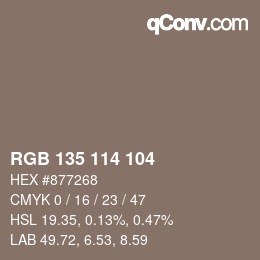 Color code: RGB 135 114 104 | qconv.com
