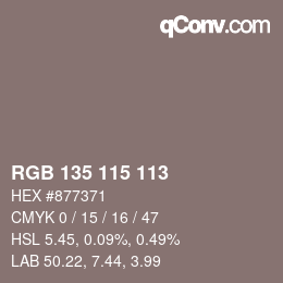 Color code: RGB 135 115 113 | qconv.com