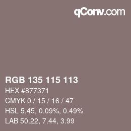 颜色代码: RGB 135 115 113 | qconv.com